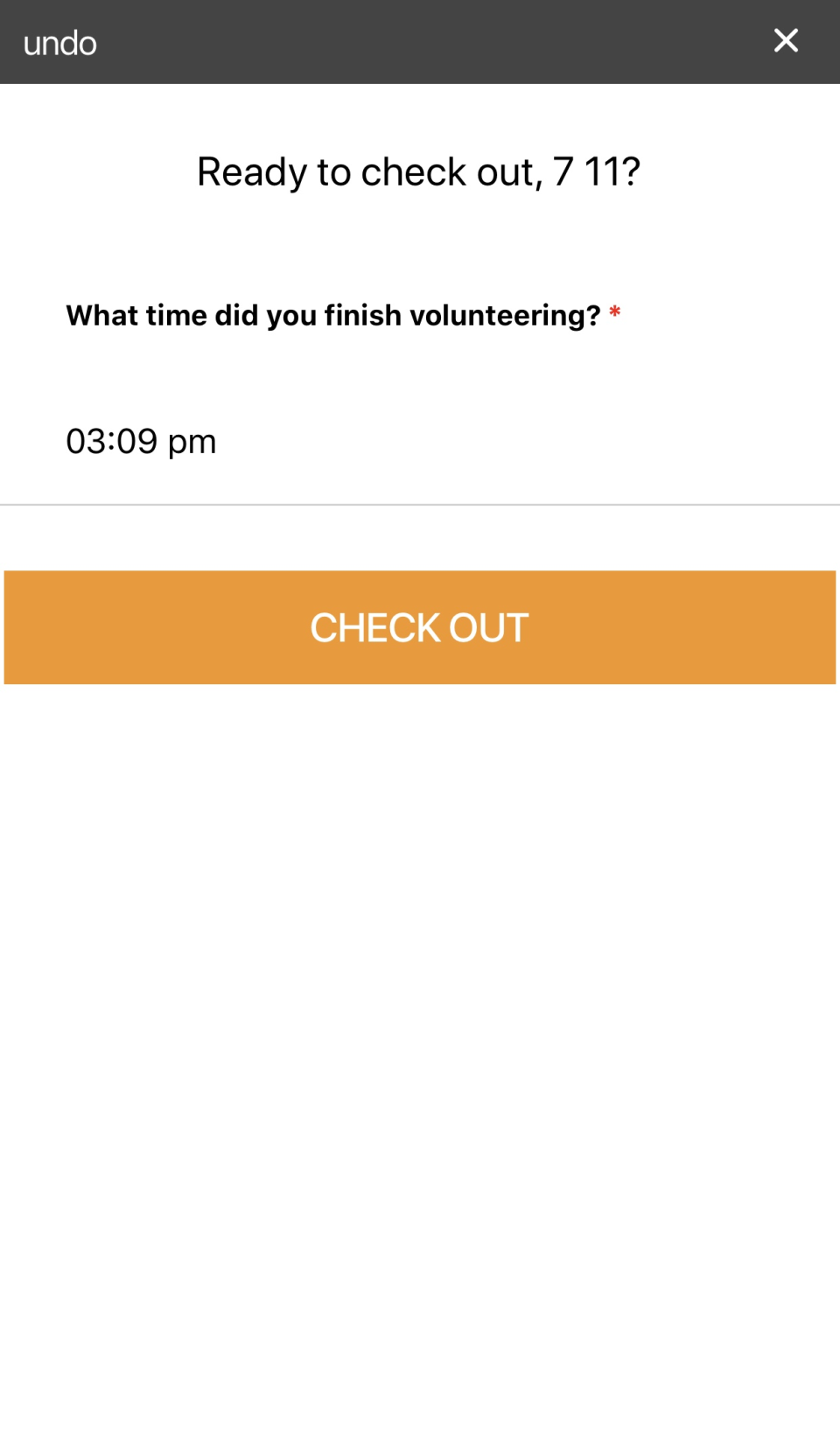 screenshot of Volunteer Check In Kiosk